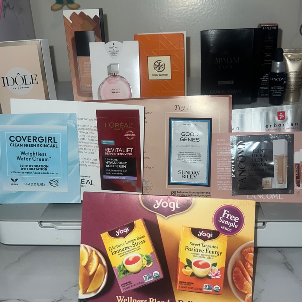 FREE! With every purchase, a sample of your favorite brands such as Chanel, etc